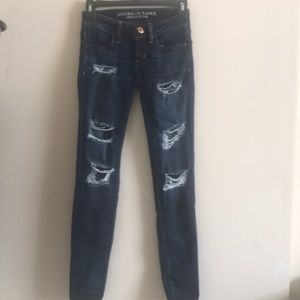 American Eagle Dark Wash Destroyed Jeans